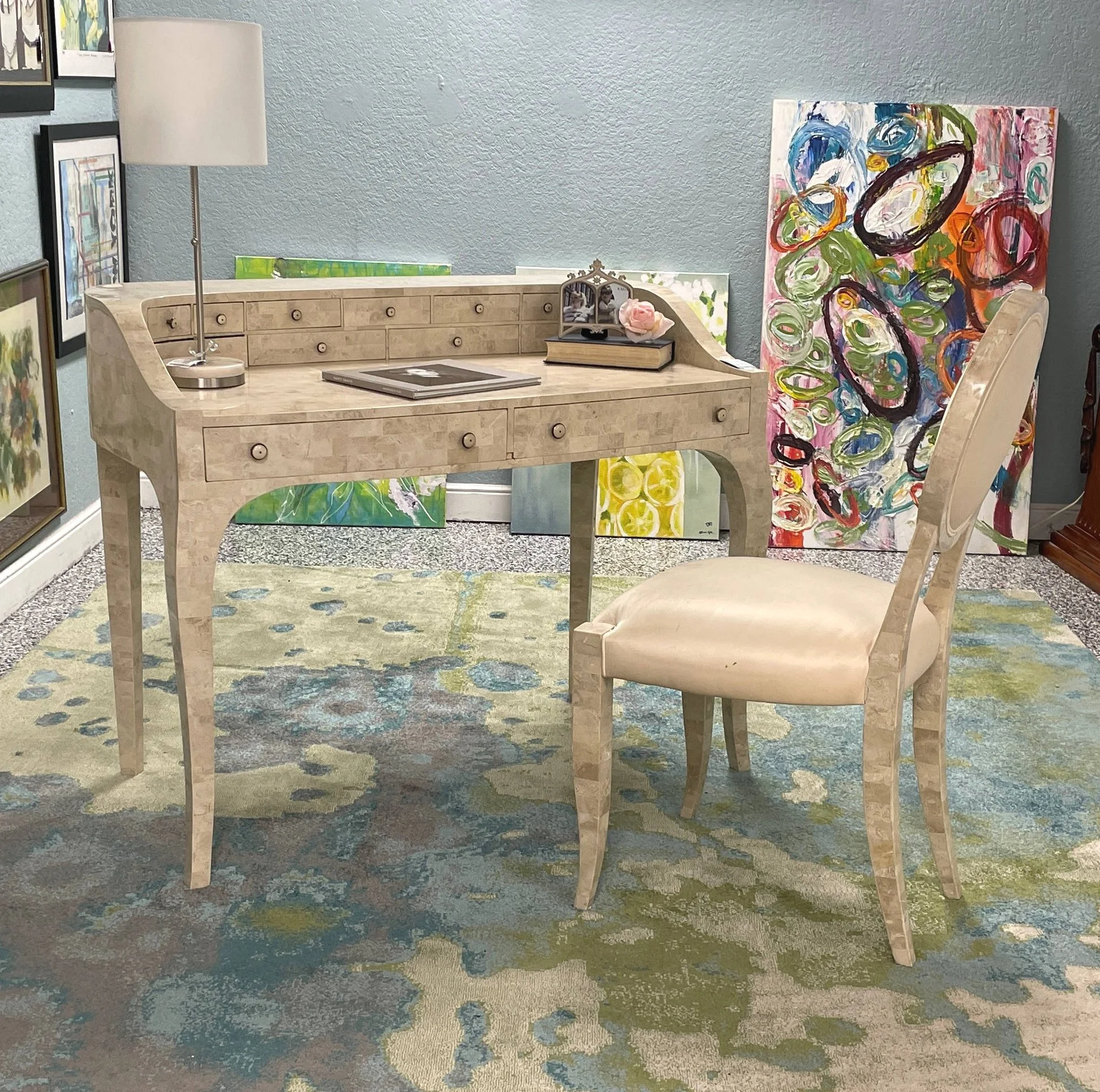 Maitland Smith メイトランドスミス　ストーンタイル　ストーンデスク Encore Furniture Gallery-Maitland Smith Tessellated Stone Writing Desk